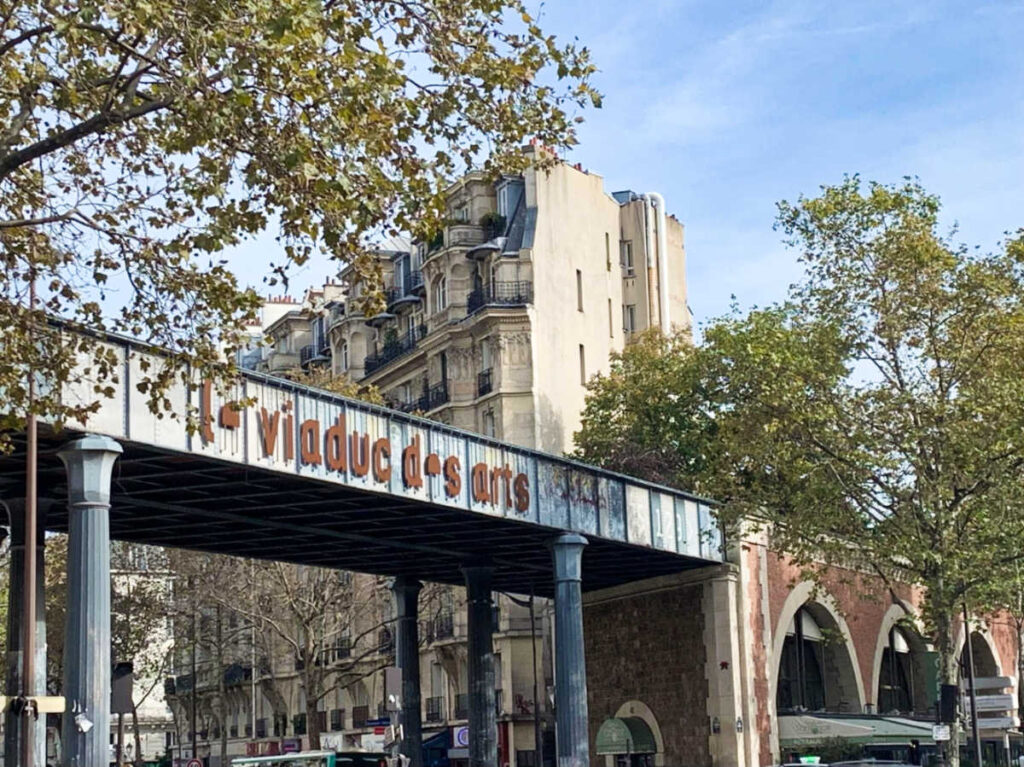 View of the signage at the entrance of The Viaduc des Arts