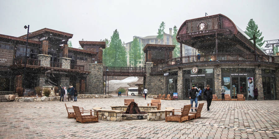 View of the snowing Village Gondola