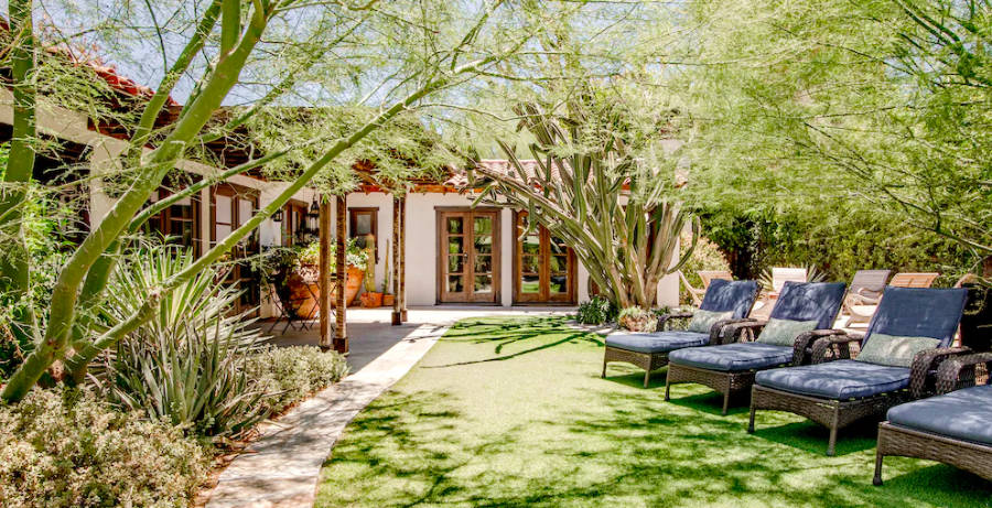 Calming view of the greenery around the backyard of The Voyager accommodation
