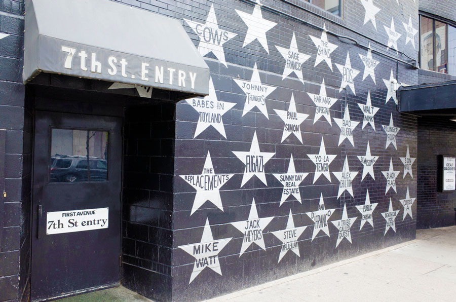 View of the entrance to 7th Street Entry and the wall of stars