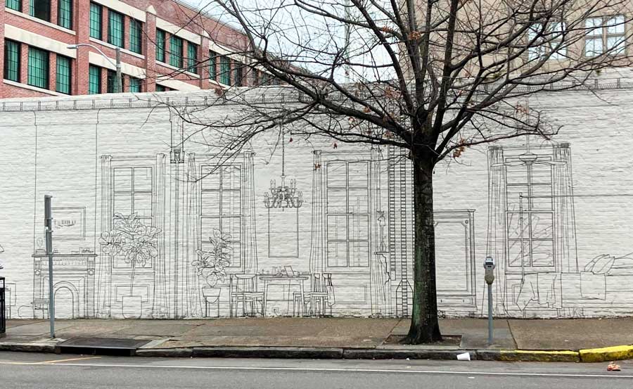 View of a mural at The Warehouse District