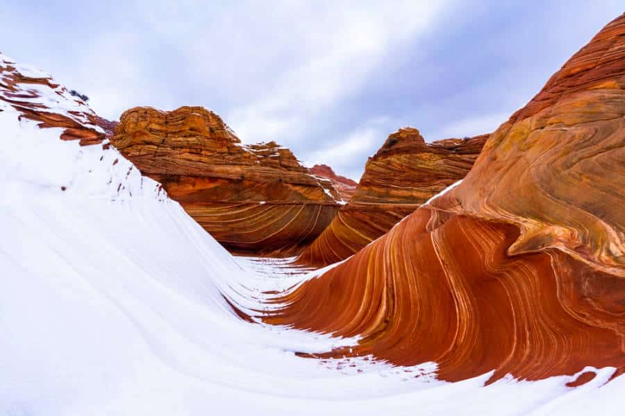 View of The Wave covers in snow