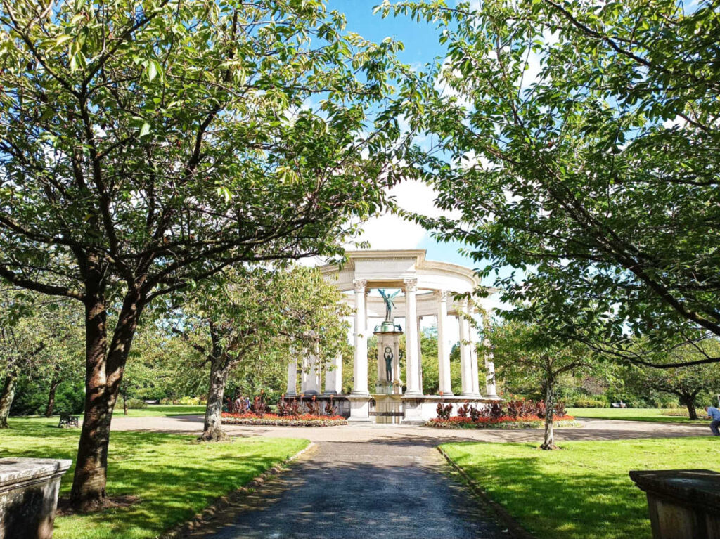 View of the Welsh National War Memorial in the middle of Cathays Park
