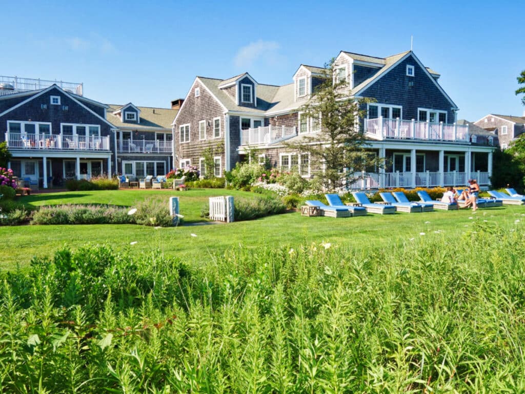 View of the people chilling on the lounge chairs outside the