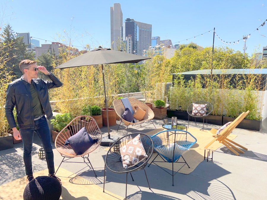 The author on the rooftop terrace at The Wild Oscar Polanco Hotel Mexico City