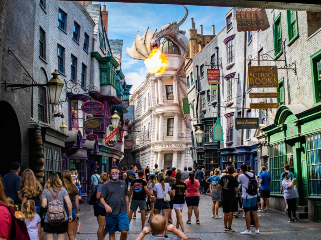 View of people wandering in The Wizarding World