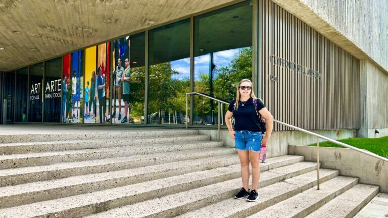 The author Laura Falin, posing outside the Clyfford Still Museum