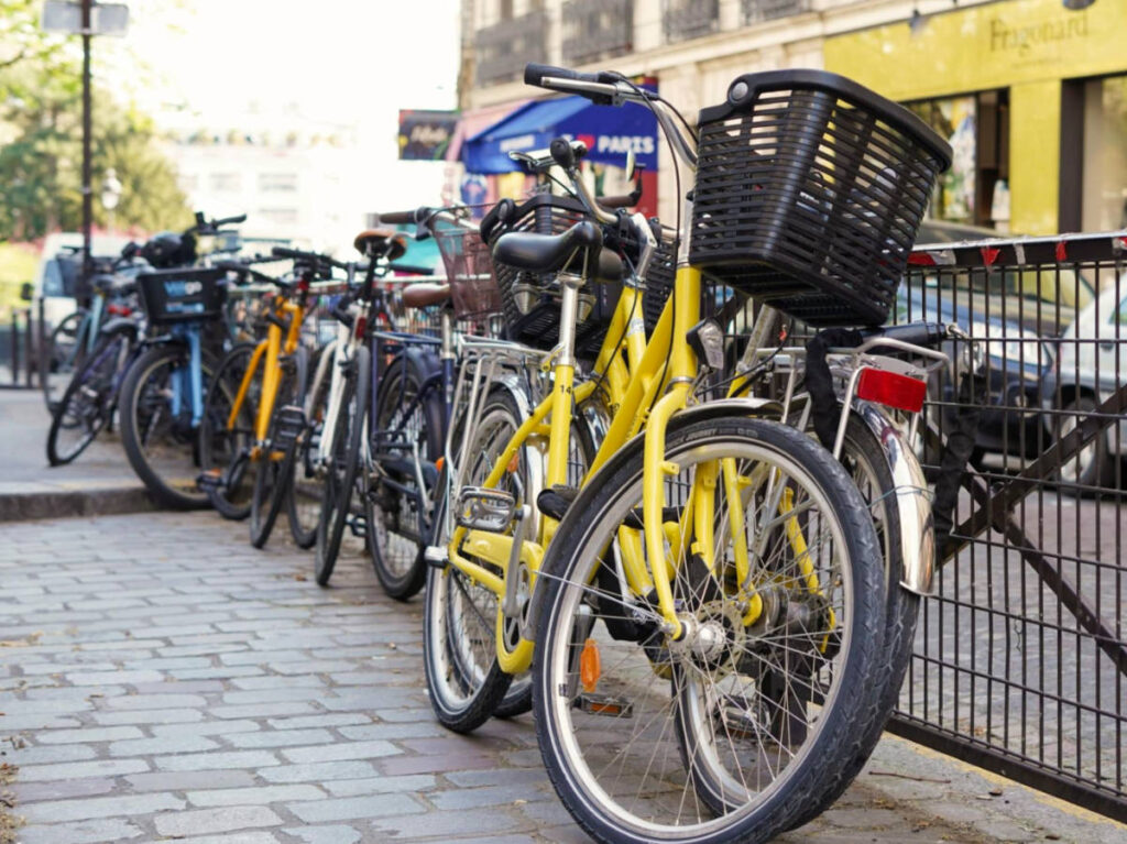 Parked bikes on the streets of Paris