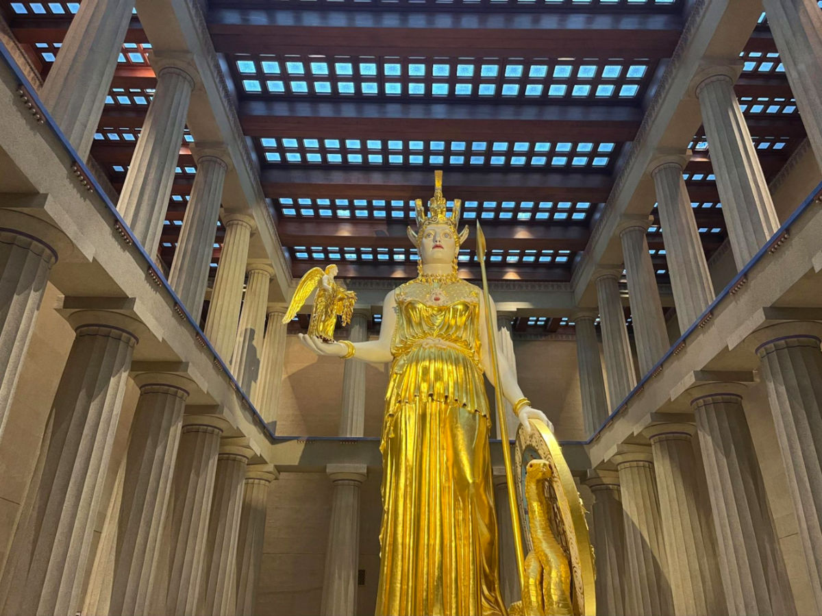 View of The statue of Athena inside the Parthenon replica