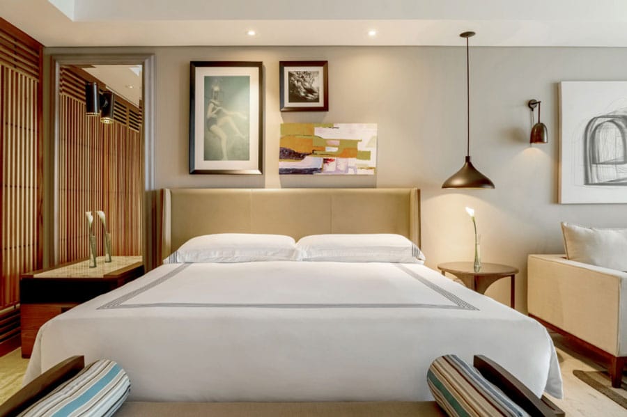 View of the interior of bedroom in Thompson Hotel