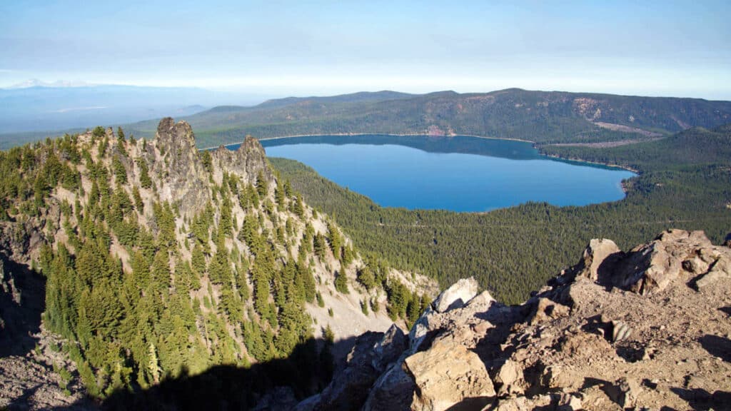 Aerial view of the Three Sisters from Paulina Peak in Newberry National Volcanic Monument