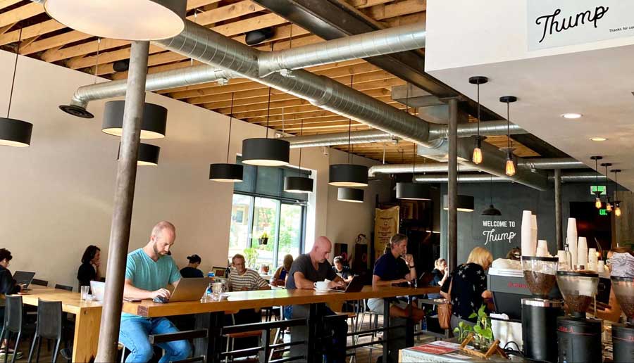 Busy people inside the Thump Coffee