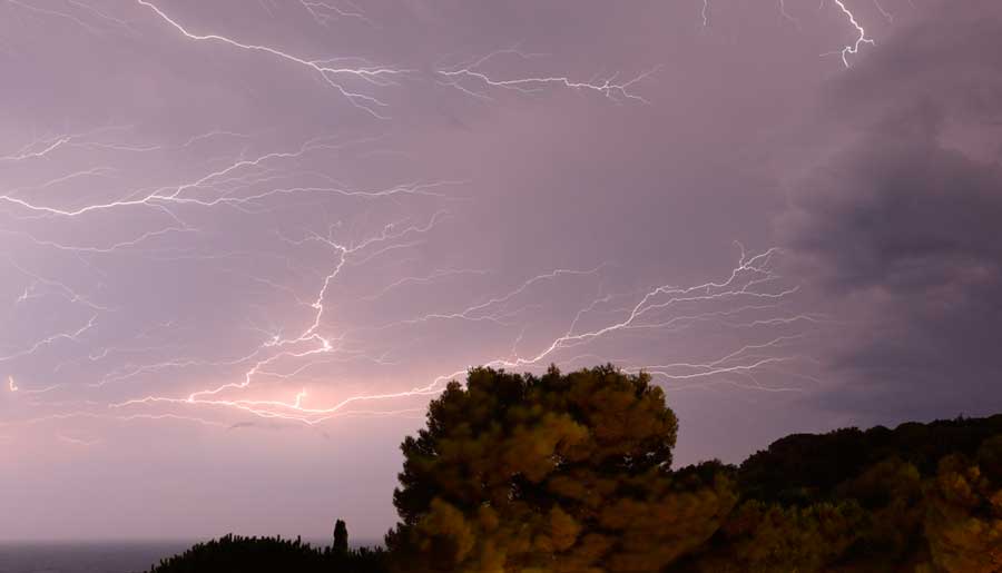 View of thunderstorm on the dark sky