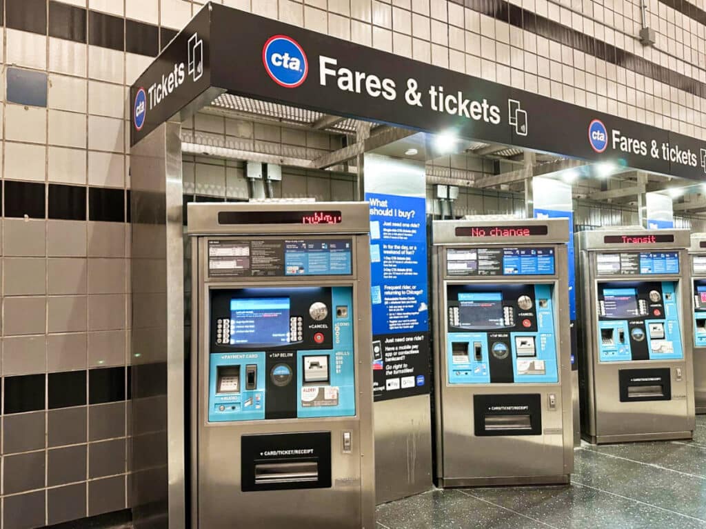 View of the ticket machines at Chicago O'Hare Airport