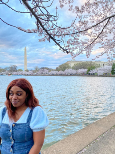The author, Alexandria Taylor and the Tidal Basin on her background