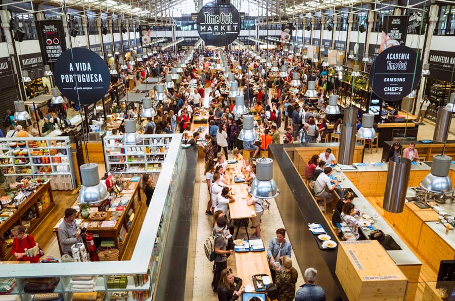 View of people at the Time Out Market Lisbon