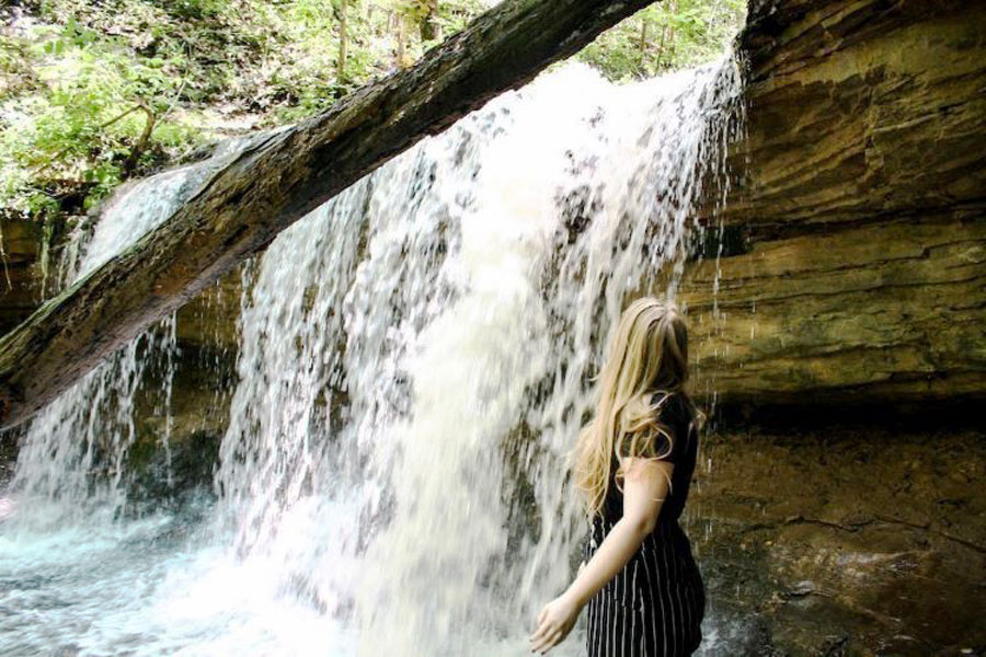 View of the author admiring the Tioga Falls