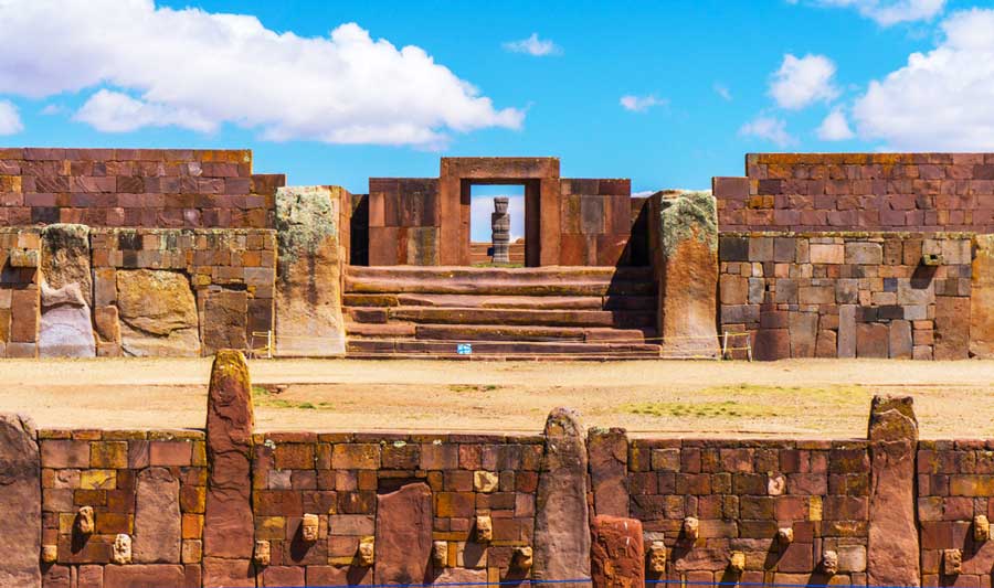 View of the Tiwanaku Ruins and the clear blue sky