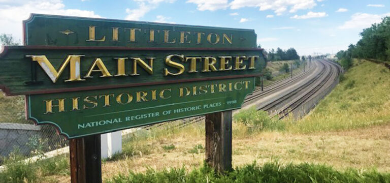 The Littleton Main Street Historic District signage on the entrance