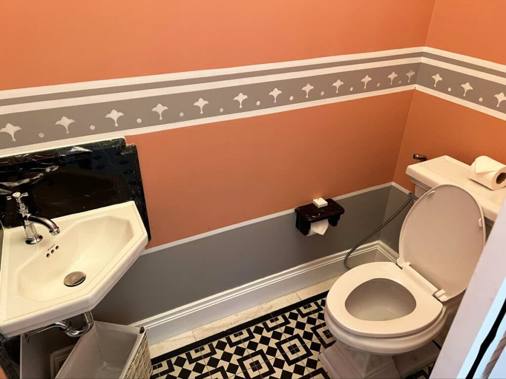 View from the inside of a separated toilet closet