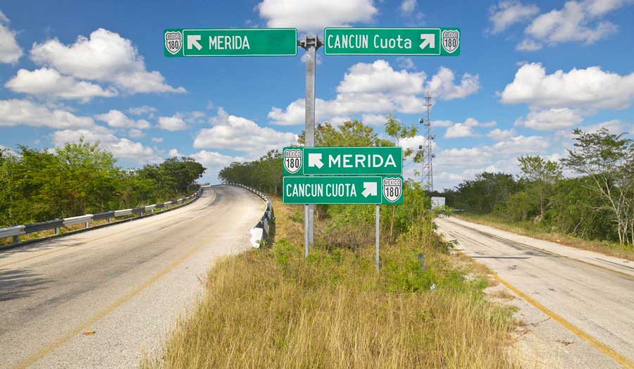 The Mexican road signs in the middle of the highway