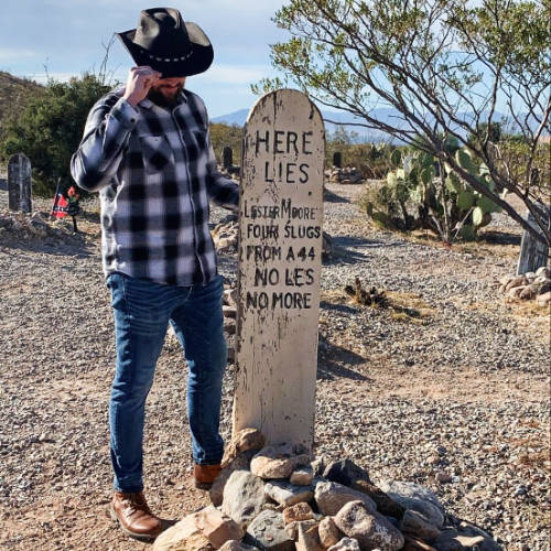 The author's brother with his cowboy hat at Tombstone, Arizona