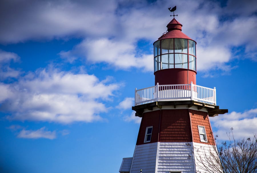 Clouds roll past behind the lighthouse in Toms River