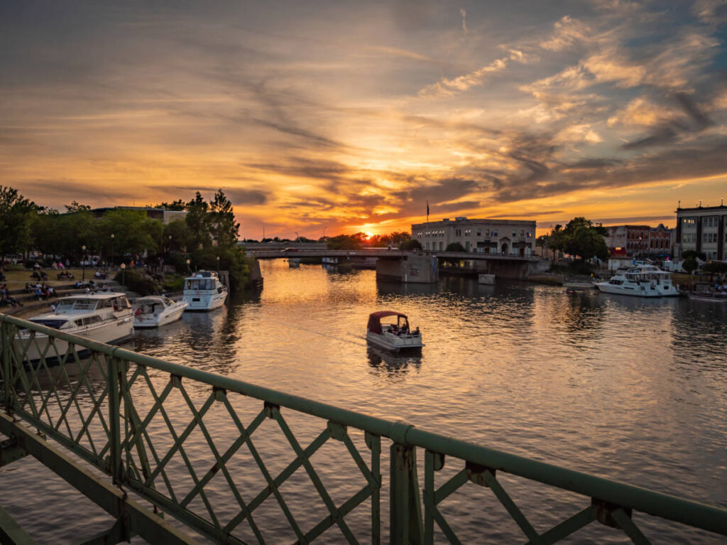 View of the waterways in Tonawanda during sunset