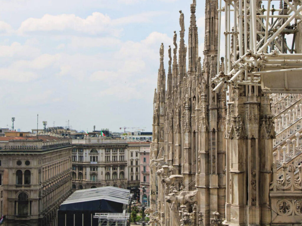 Closeup look of the intricate top of Duomo Di Milano