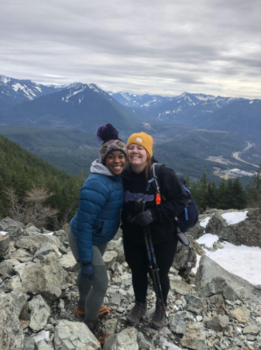 Chelsea Booker with her friend at the top of Mt Si