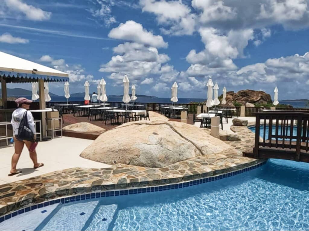 View of a blue water on a pool at the Top of the Baths