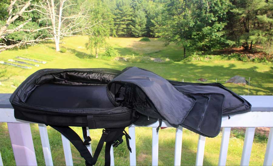 View of the packing cube-like interior of Topo Designs Global Travel Bag