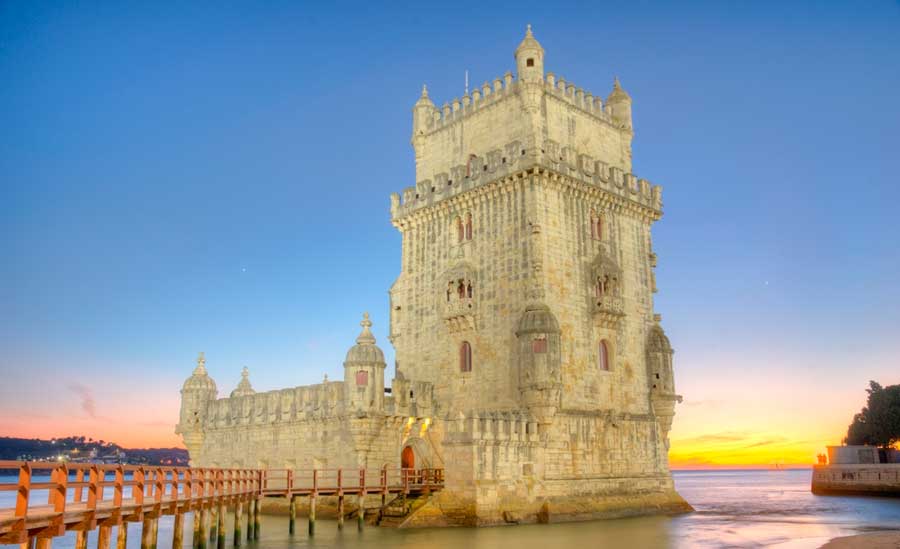 The Torre de Belém during sunset in Lisbon