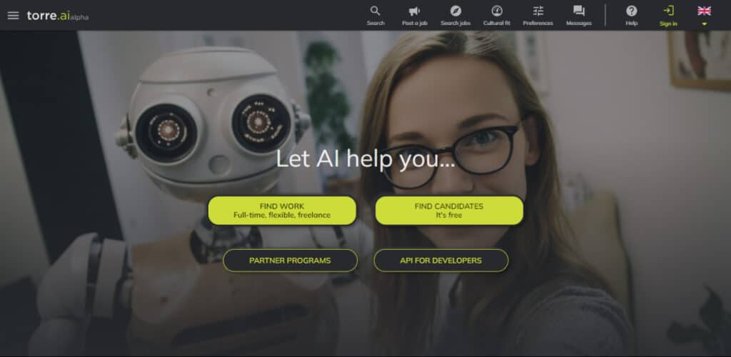 View of the homepage of Torre.co 