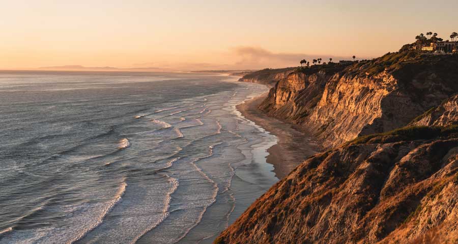 View of the sunset over the Torrey Pines in La Jolla