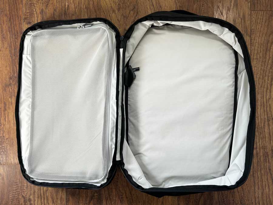 View of the main compartment of Tortuga Travel Backpack when open