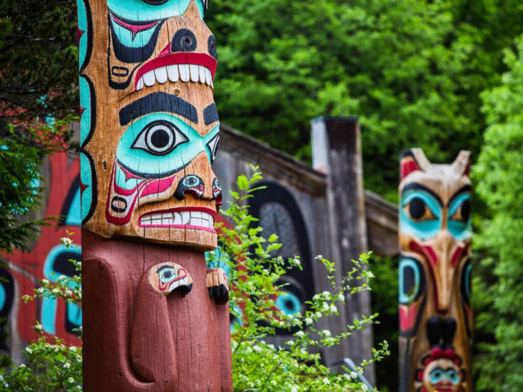 Colorful Totem pole at the Saxman Village