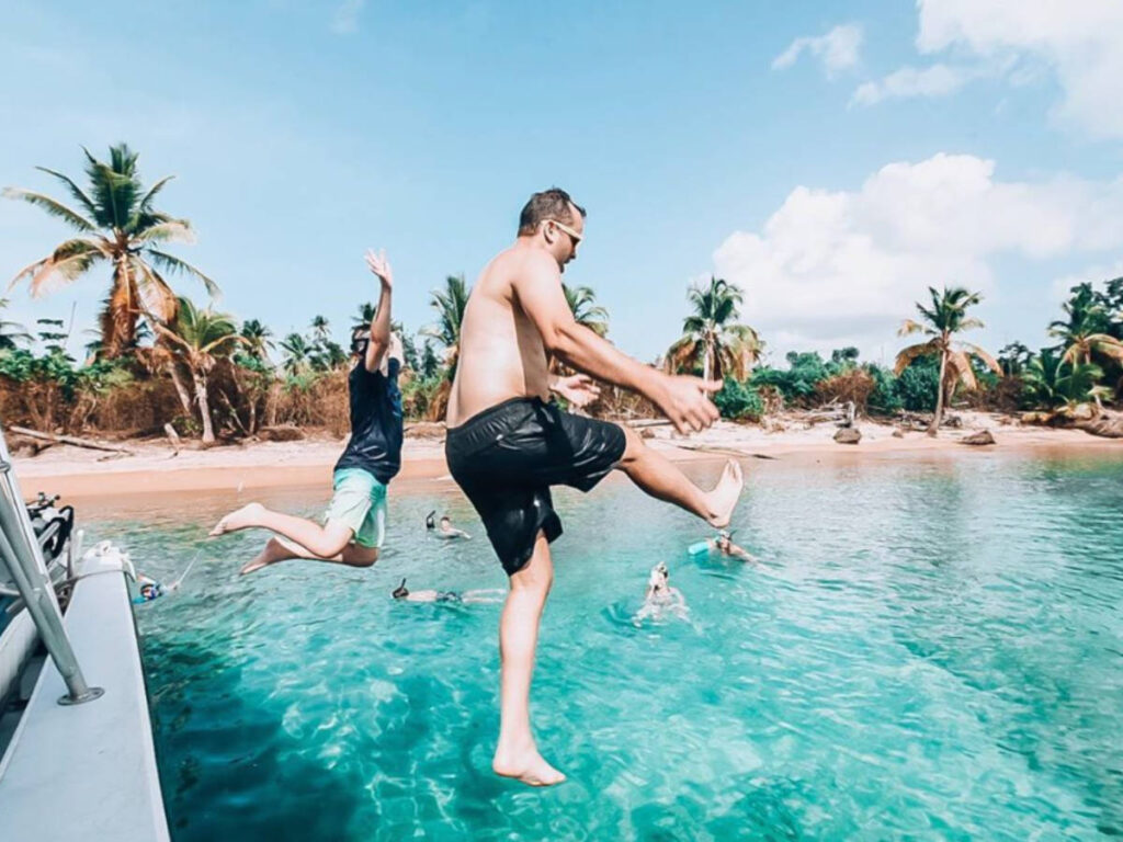 View of the tourists jumping off from the boat