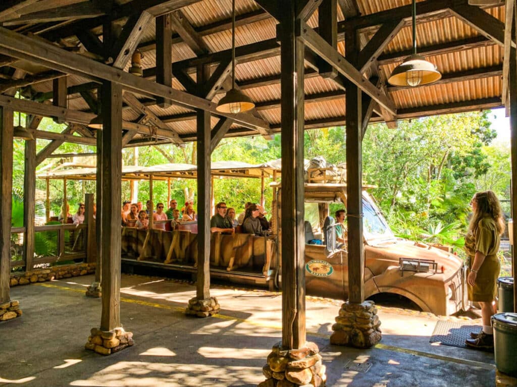 View of the tourists riding the truck in Kilimanjaro Safari