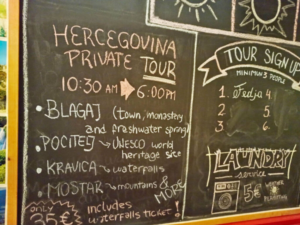 Tours on the Hostel Bulletin Board