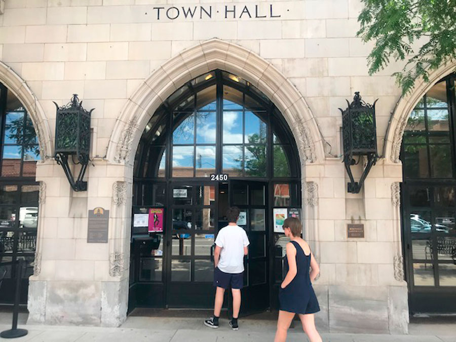 The author's entering the Town Hall Arts Center
