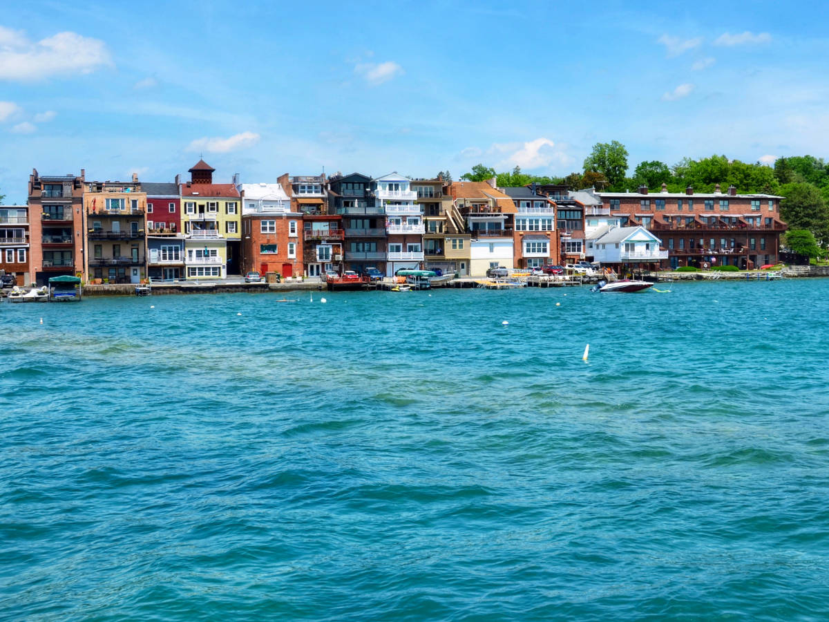 View of a town across the Skaneateles Lake