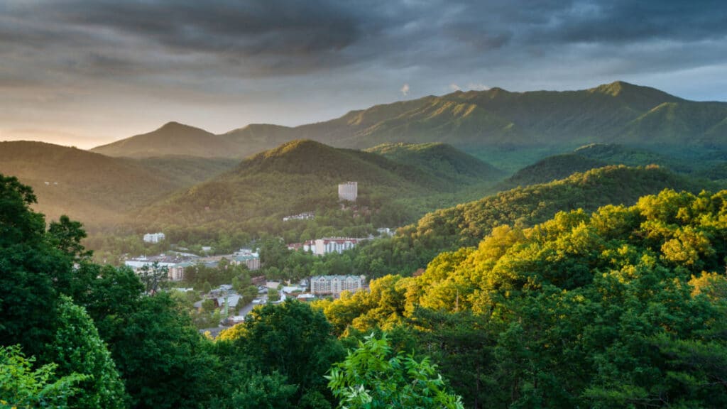 Aerial view of the Gatlinburg town in Tennessee