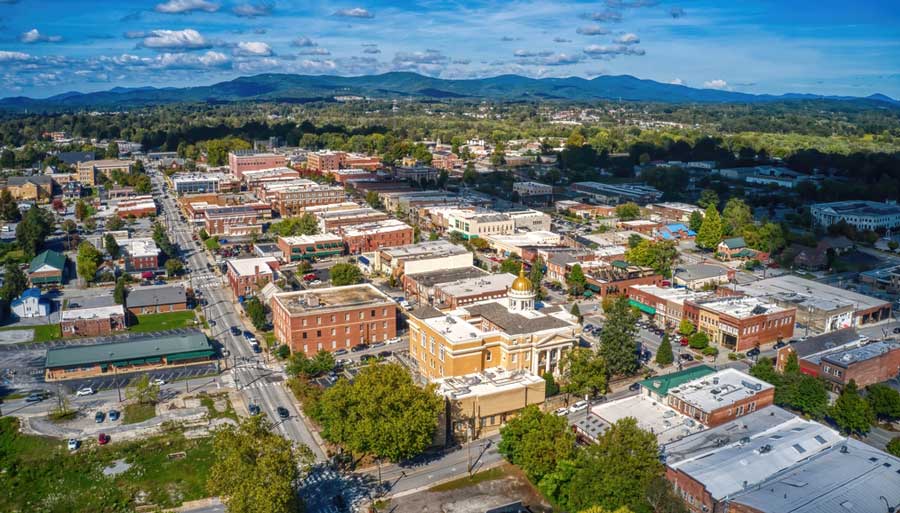 Aerial view of Downtown Hendersonville in north Carolina