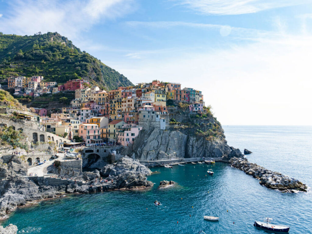 Overlooking view of the town of Manarola in Cinque Terre