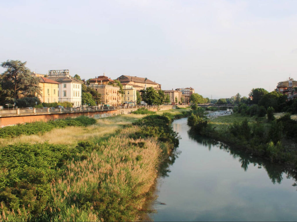 View of a waterway at the town of Parma