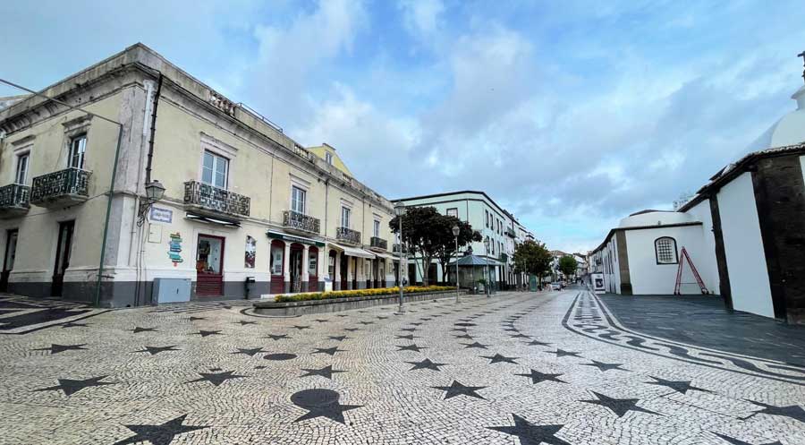 View of buildings at the Ponta Delgada