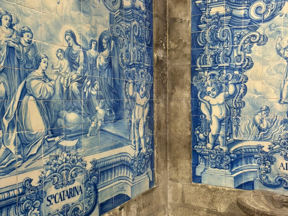 Closeup look of the traditional Portuguese tilework inside the National Tile Museum