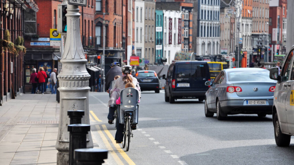 View of vehicles during a traffic in Downtown Dublin