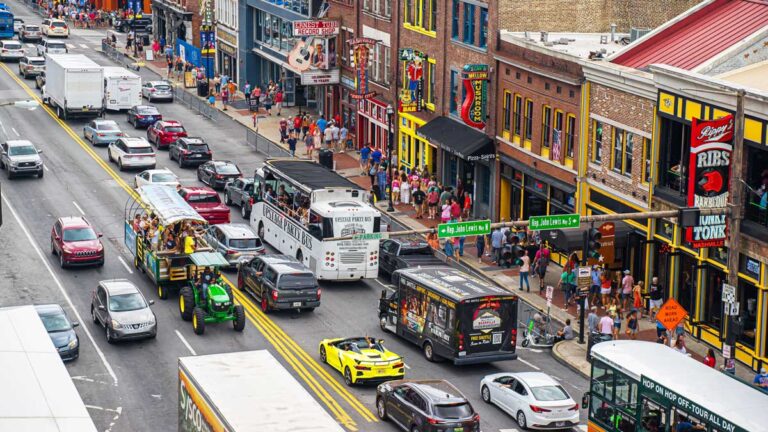 Cars on the road driving in Nashville, Tennessee